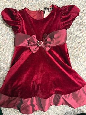 Rare Editions 18Mo Girls Velvet Burgundy Red Bow Party Dress EUC worn 1x